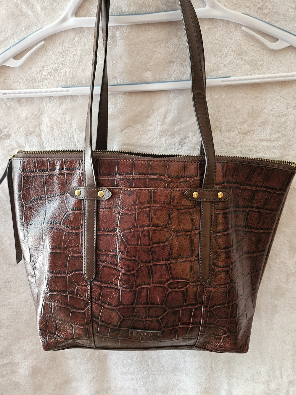 Fossil Brown Croc-Embossed Leather Tote Bag - Women